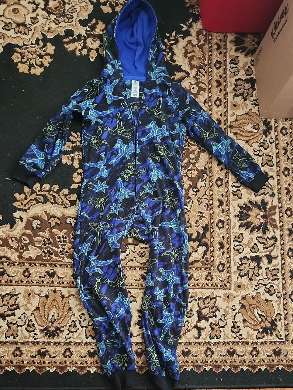 Kid's Place Navy Blue & Neon Green Ninjas & One-Piece Footie; Medium 7/8